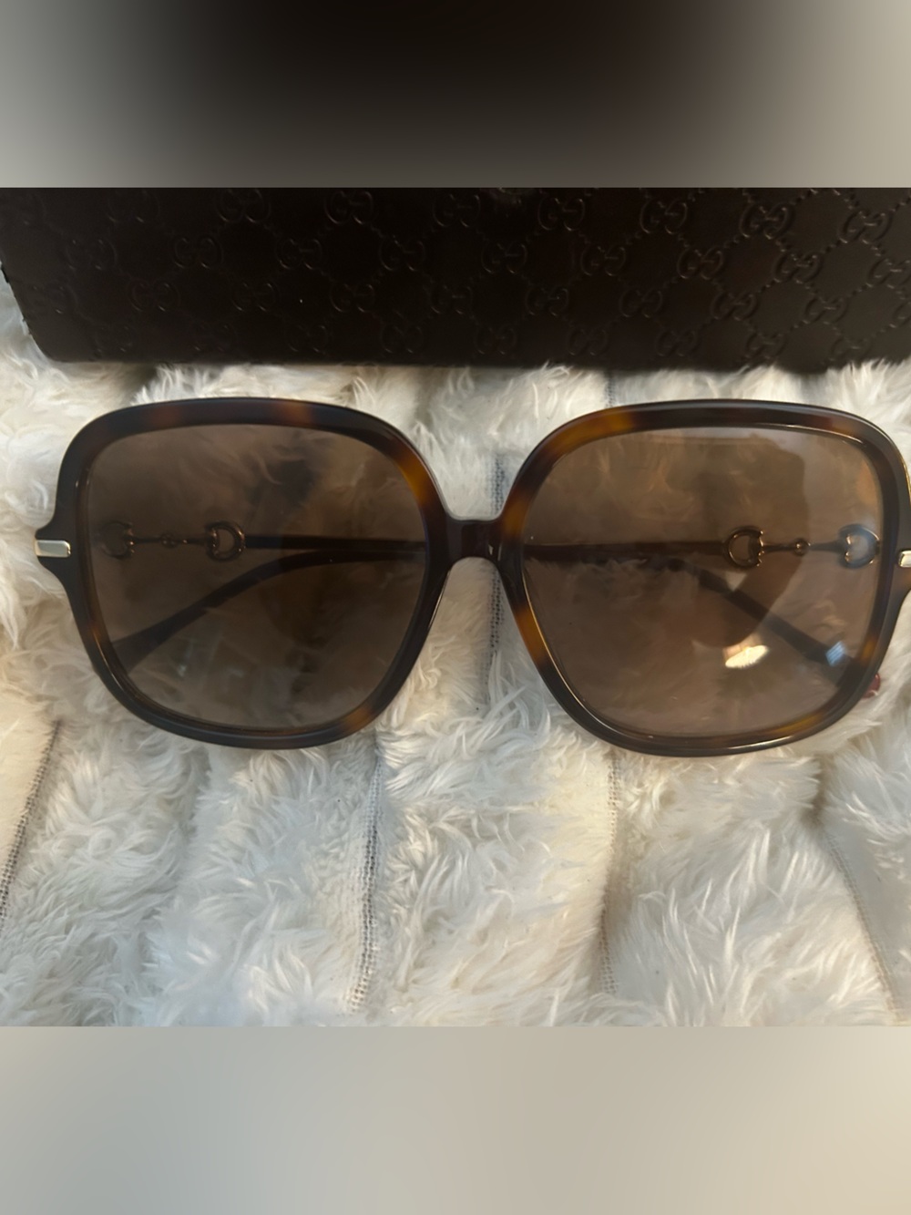 Authentic Gucci Horsebit Oversized Square Sunglasses - Tortoiseshell Brown